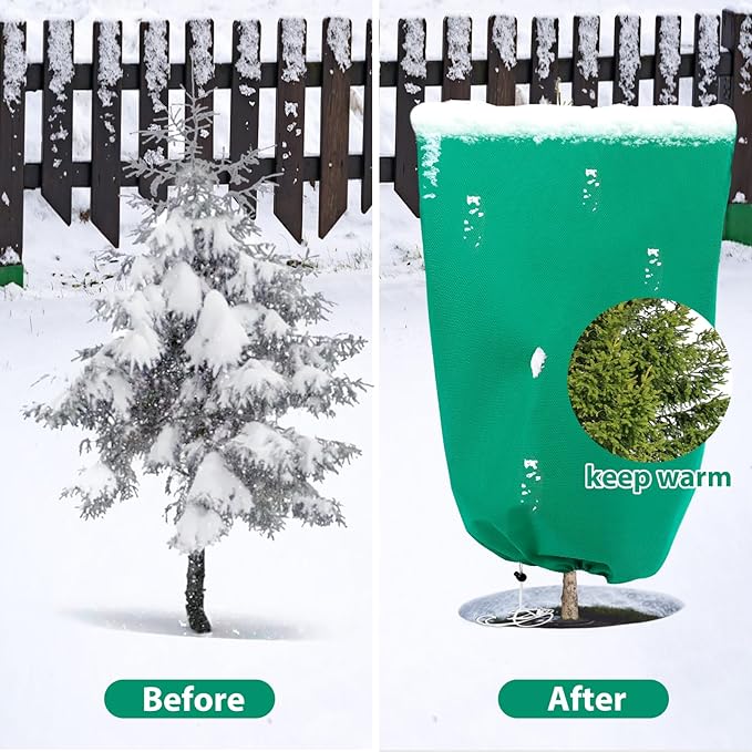 4 Pack Plant Covers Freeze Protection for Winter, 2.2oz/yd² Frost Blankets Cloths With Zipper/Drawstring (47" X 32"), Large Plant Frost Protection Covers Outdoor, for Shrub Bush Fruit Tree Potted