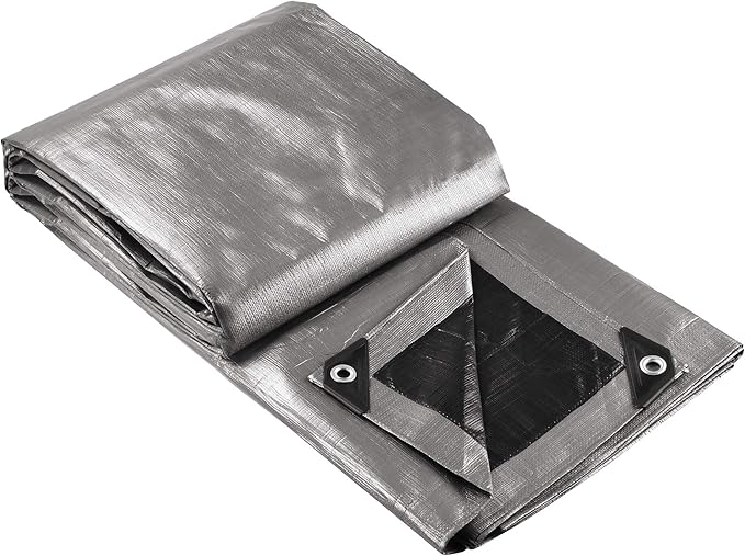 Yescom 24x30ft Heavy Duty Reinforced Poly Tarp Waterproof Tarpaulin 10-mil Ground Sheet Camping Tent Cover with Eyelets Reversible Silver Black Tarps