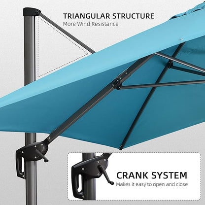 PURPLE LEAF 10' X 13' Patio Umbrella Outdoor Cantilever Rectangle Umbrella Aluminum Offset Umbrella with 360-degree Rotation for Garden Deck Pool Patio, Turquoise Blue