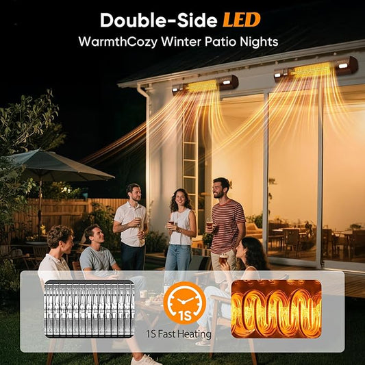 YESERLl Electric Patio Heater with LED Light- 1500w Outdoor Fast Heating with 3 Power Setting,Wall Mounted Carbon Infrared Heater Quiet - IP65 Waterproof and 24H Timer for Snow Outdoor