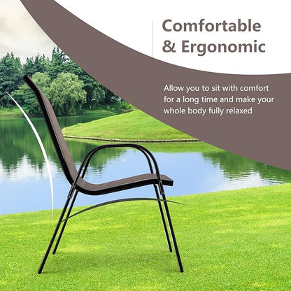Tangkula 4 Pieces Patio Dining Chairs, Outdoor Stackable All Weather Heavy Duty Dining Chairs Set with Armrests, Support 330 LBS, for Poolside, Backyard, Garden, Deck, Front Porch (Brown)