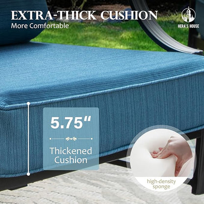 HERA'S HOUSE Outdoor Chairs Set of 2, 2 x Patio Chair with Pacific Blue Cushions, All Weather Outdoor Furniture for Lawn Garden Backyard Deck(Leg Chairs)