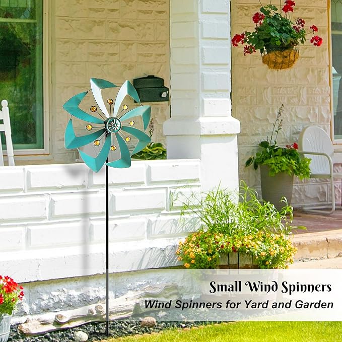 Wind Spinners Outdoor, 10 inch Wind Sculptures & Spinners, Metal Kinetic Wind Spinner, Decorative Pinwheels Large Wind Spinners for Yard and Garden Decor,Green