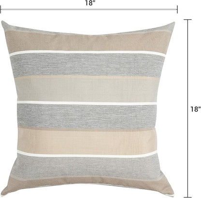 Outdoor Throw Pillows Water Resistant 18x18 inch,Decorative Throw Pillow with Insert Set of 2,Hidden Zipper Headrests for Patio Furniture Sofa Couch Chair(Gray Stripe)