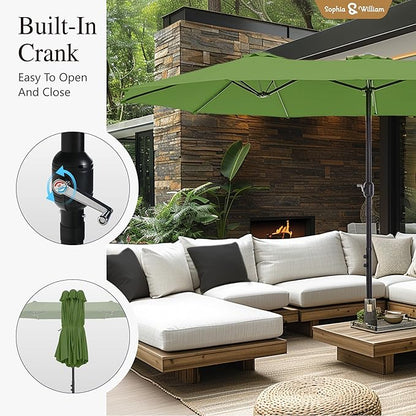 Sophia & William 15 ft Extra Large Patio Umbrella with Base Included, Rectangular Outdoor Umbrella Heavy Duty, Market Umbrella Double-sided Fade Resistant for Pool Garden Backyard, Lime