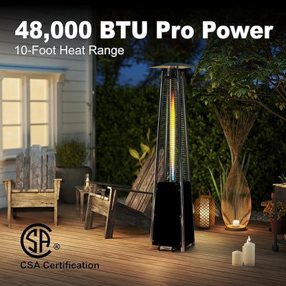 Kingdura 48,000 BTU Pyramid Patio Heater with Cover & Wheels, Outdoor Patio Heaters for Outdoor Use, Triple Safety Protection, 87" Quartz Glass Tube Propane Heater for Deck Backyard Commercial Balcony