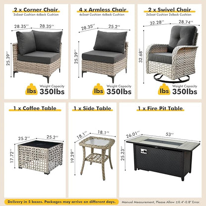 Outdoor Sectional Patio Furniture Set with Fire Pit Table and Swivel Rocking Chairs,11 Pieces Wicker Conversation Sets L Shaped Couch Out Door Sofa Outside Furniture for Garden Deck Yard,Black