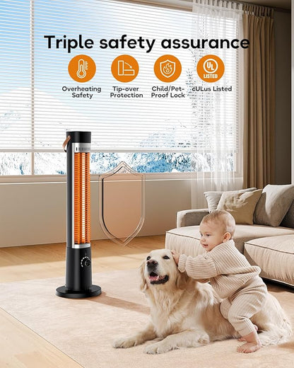 Patio Heater for Outdoor Use, 32.1" Electric Space Heater Indoor, Portable Infrared Heater with 60-Degree Oscillation, Timer, Remote, for Patio, Gazebo, Black