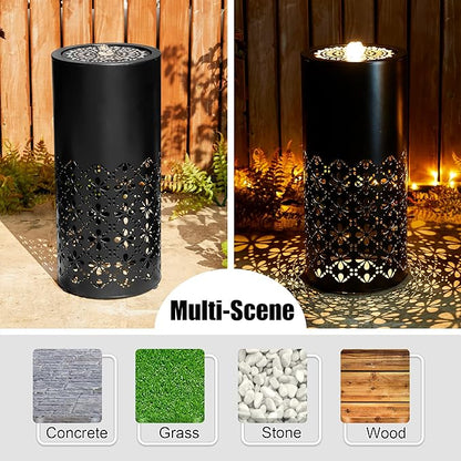Glitzhome Modern Metal Cutout Water Fountain with Pump, Adapter and LED Light, Black Cutout Bird Bath Garden Outdoor Fountain and Waterfalls, Freestanding Fountains for Patio Backyard Decor, 23.5''H