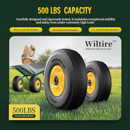 (2 Pack) 4.10/3.50-4 Flat Free Tire and Wheel 10-Inch Solid Wheel Replacement with 5/8 Extra 3/4 &1/2 Bearings,2.2" Offset Hub -Compatible with Hand Truck,Wheelbarrow(Wave,Yellow)