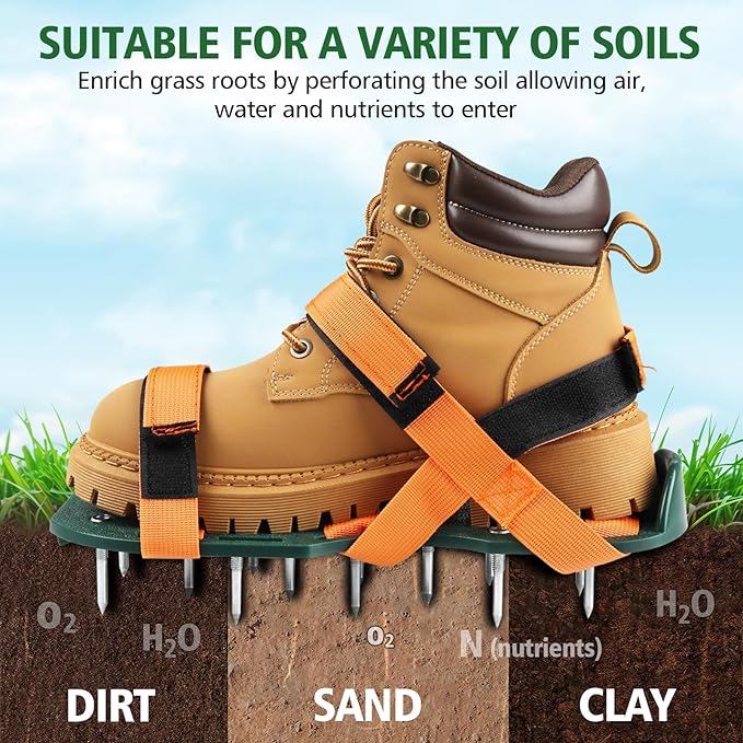 Lawn Aerator Shoes for Grass, Lawn Aeration Shoes with Adjustable Hook Loop Straps and Heavy Duty Spike, Soil Aerator Tool for Aerating Patio Yard Garden
