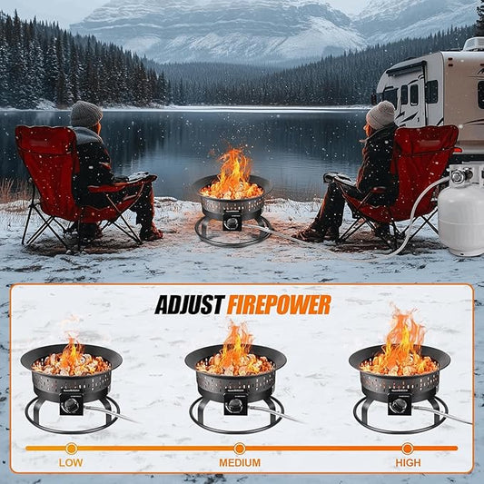 Outdoor Portable Propane Fire Pit, 19-Inch,60,000 BTU with Cover&Carry Handle,Fireplace,Gas Firebowl Smokeless,Portable Fire Pit for Outside Patio, Backyard, Camping,RV,Deck,Tailgating