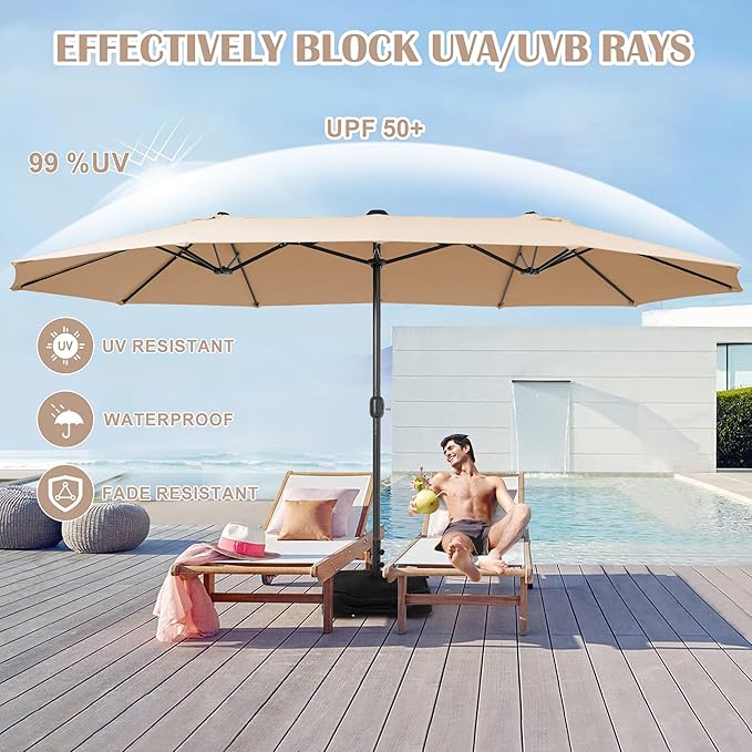 Sundale Outdoor 15ft Large Patio Umbrella with Base Included and Umbrella Cover, Outdoor Double-Sided Umbrella
