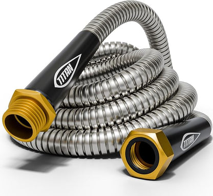 TITAN Garden Hose 9FT - 304 Stainless Steel Metal Water Hose, Flexible, Kink-Free, Lightweight, Durable, Crush Resistant Fittings, Easy to Coil, 500 PSI