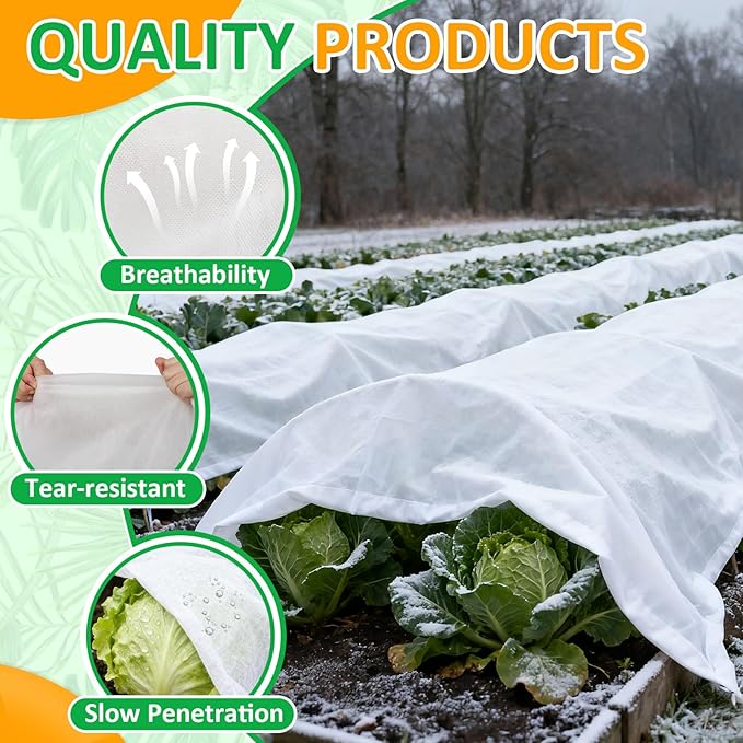 White Plant Covers Freeze Protection, 10 x 50 ft - 2 oz/yd² Frost Cloths for Outdoor Plants, Tree Covers Freeze Protection, Winter Garden Blanket, Sun Cover for Plants for Greenhouse, Vegetables