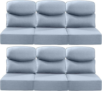 Luxury 24x24x6 Inch Smile Patio Cushions for Outdoor Furniture Set of 6 - Thick Back & Deep Seat Outside Replacement Chair Pillows for Rattan Glider Loveseat Sectional Sofa - Baby Blue