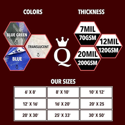 QUEEN OF TARPS | 8x10 Super Heavy Duty Tarp Waterproof, 200 GSM is 20 MIL, UV/Tear Resistant Tarp, Camping, Outdoor Furniture, Car, Tents, Painting, Firewood Protection | 8x10, Super Duty