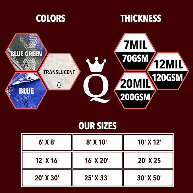 QUEEN OF TARPS | 8x10 Heavy Duty Tarp Waterproof, 120 GSM is 12 MIL, UV/Tear Resistant Tarp, Camping, Outdoor Furniture, Car, Tents, Painting, Firewood Protection | 8x10, Heavy Duty