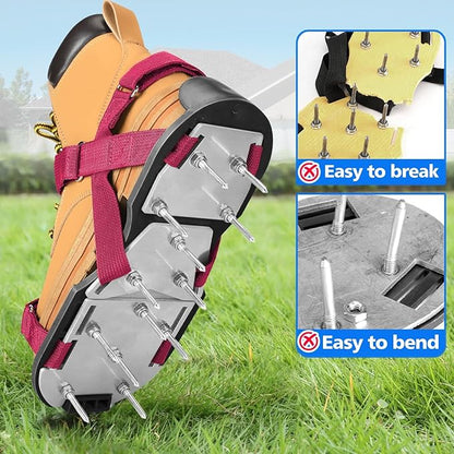 Lawn Aerator Shoes for Grass - Pre-Assembled Grass Aerator Shoes for Lawn - Soil Yard Aerator Tool for Aerating Patio Garden, Red