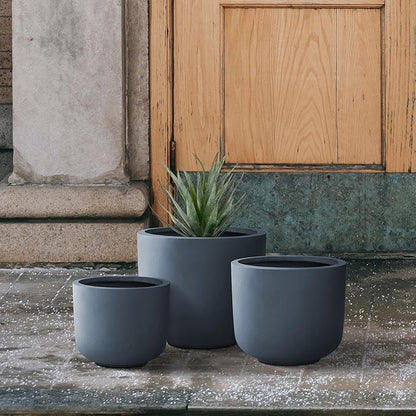 Kante 13",11",9" Dia Round Concrete Large Plant Pots Outdoor Indoor Planters Bowl with Drainage Hole for Patio, Set of 3,Charcoal