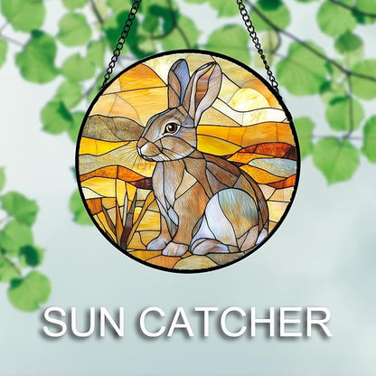 Stained Glass Window Hanging 4 Pcs Set Animals Large 11.8" - Desert Landscape Yellow Suncatcher Door Garden Sun Catcher Decor Birthday Christmas for Mom Woman Nana Men