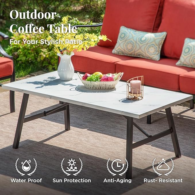 Patio Furniture Set 4 pcs, Metal Outdoor Patio Furniture, 3-Seat Sofa, 2 Swivel Chairs, Coffee Table and 5.75" Extra Thick Cushion, Patio Conversation Set for Backyard Deck, Red-Orange
