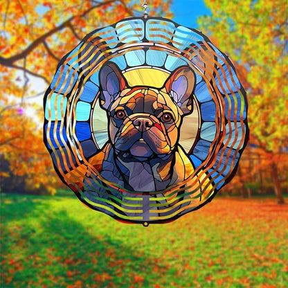 French Bulldog Wind Spinner Pet Dog Memorial Gifts 3D Aluminum Metal Kinetic Hanging Wind Sculpture Spinners for Yard and Garden Indoor Outdoor Window Garden Decoration 8 Inch (French Bulldog 1)