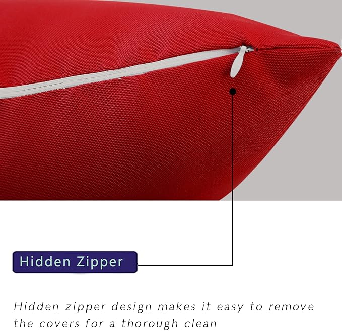 idee-home Outdoor Pillows with Inserts Included, Patio Outside Lumbar Pillows Waterproof Set of 2, 12 x 20 inch Red