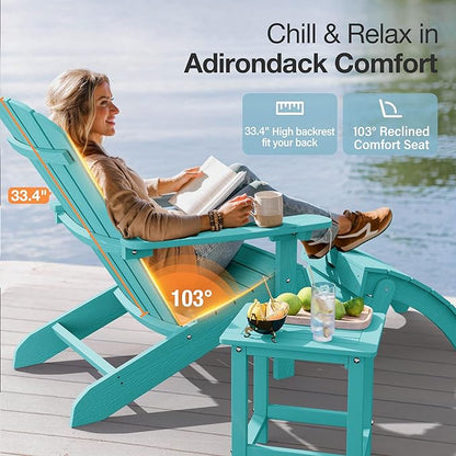 YEFU Adirondack Chairs Set of 8: Plastic Adirondack Chairs - Patio Chairs with Wood Texture - Outdoor Chair HIPS - Lawn Fire Pit Deck Porch Garden Chairs for Adults (Aruba)