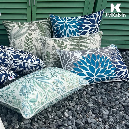 Pack of 2 Patio Lumbar Pillows, 12"x20" Fade Resistant Outdoor Waterproof Lumbar Pillow with Inners, Decorative Garden Lumbar Cushions for Home Patio Terrace Sofa Use