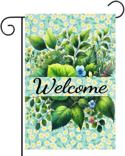 Spring Welcome Garden Flag 12x18 Inch Double-Sided Floral Greenery Yard Flags Decoration for Spring Summer Outdoor Decor Eucalyptus Seasonal Farmhouse Yard Outdoor Flag