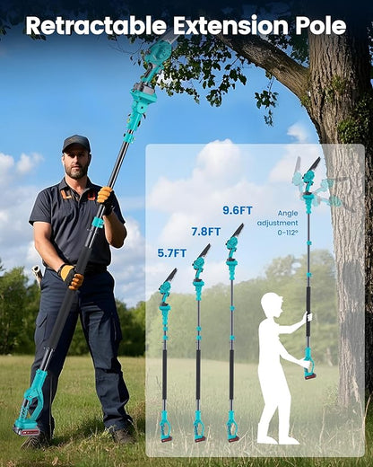 Cordless Pole Saw&Mini Chainsaw,2-IN-1 6 inch Electric Handheld Chain Saw with 2pcs 2000mAh Rechargeable Batteries,Pole Saws with Extension Pole for Tree Trimming Wood Cutting,Ideal Gifts for Men Dad