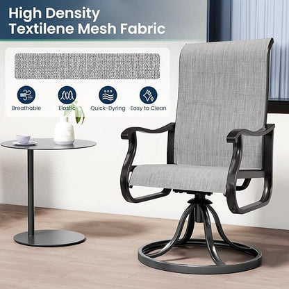 Amopatio Patio Swivel Chairs Set of 6, Outdoor Swivel Rocker Dining Chairs with All Weather Textilene High Back & Metal Frame, for Backyard Deck Lawn Garden (Light Gray)