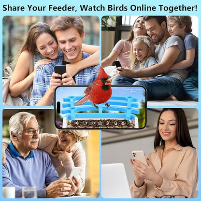 Smart Bird Feeder with Camera, AI Bird Species Identification Solar Powered Panel, 2.5k HD Video Bird House with Camera for Outside Garden, Ideal Gifts for Lover, Blue