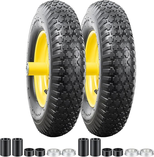 4.80/4.00-8 Tires and Wheels, Replacement Pneumatic Tires 15-Inch Wheel with 5/8" Bearings Compatible with Hand Truck, Wheelbarrow, Wagon, Gorilla Carts Tires(Yellow, 2PCS) P-097