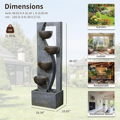 Outdoor Waterfall Fountain 5 Tier Tall Design 49.2 Inch Water Fountain with LED Lights and Pump Decorative Water Feature for Garden Patio Backyard