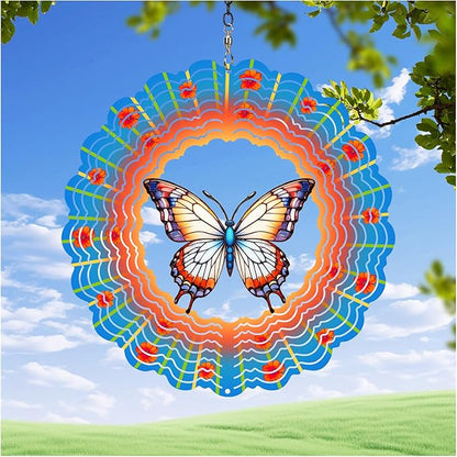 Butterfly Wind Spinners Garden Decor as Birthday Gifts for Women Mom,12 inch 3D Stainless Steel Hanging Wind Spinner Metal Catchers Kinetic Sculpture for Outdoor Decor, Patio,Yard Decorations
