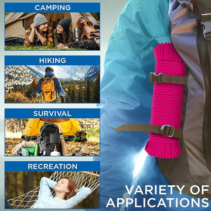 TECEUM Cotton Rope 3/16” (5 mm) – 100 FT – Strong All-Purpose Braided Rope – Natural Cotton – for Crafting, Сamping, Clothes Line, DIY, Indoor & Outdoor Use – Bright Pink