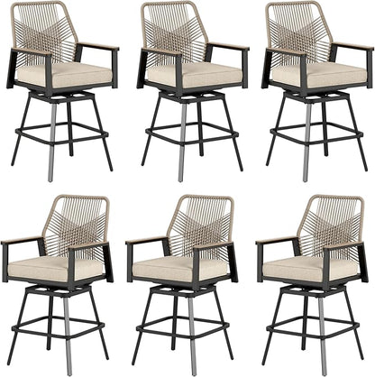 HERA'S HOUSE Outdoor Swivel Bar Stools Set of 6, High Top Patio Chairs with All Weather Cushion Pro Fabric, Bistro Set for Backyard, Lawn Garden, Balcony,Poolside