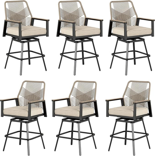 HERA'S HOUSE Outdoor Swivel Bar Stools Set of 6, High Top Patio Chairs with All Weather Cushion Pro Fabric, Bistro Set for Backyard, Lawn Garden, Balcony,Poolside