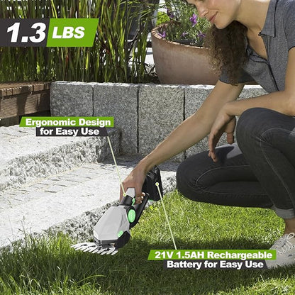 Cordless Hedge Trimmer,21v Electric Grass Shears & Shrub Trimmers,Handheld 2-in-1 Battery Powered Hedge Trimmer for Patio/Lawn, Gardening Tools, Included Charger (Gray-Green+1* Battery)