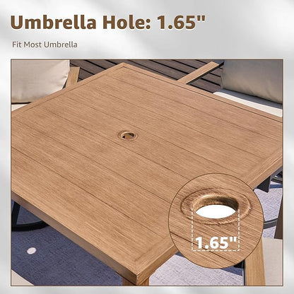 NATURAL EXPRESSIONS 5 Piece Outdoor Patio Dining Sets, 4pcs Swivel Dining Chairs & Square Woodgrain Dining Table with 1.65”Umbrella Hole for Lawn, Garden, Deck, Backyard and Porch