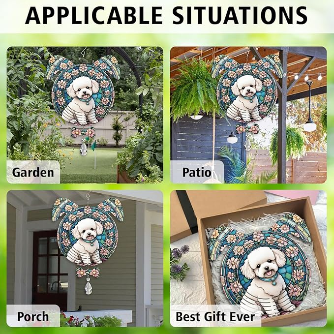 Bichon Fries Dog Ears Wind Spinner, Bichon Fries Wind Spinner Hanging for Yard and Garden V02