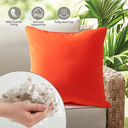 Outdoor Pillows Set of 2, 22''×22''Waterproof Throw Pillow for Patio Furniture, Feathers and Down Filled Outside Decorative Pillows Inserts for Garden, Porch Swing, Couch and Sofa