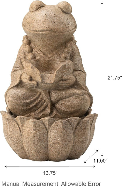 Glitzhome Outdoor Fountains and Waterfalls Zen-Style Frog Water Fountains with LED & Pump, Patio Water Fountain Yard Fountain 2 Tier Floor Waterfall for Backyard Lawn Garden Porch 22" H, Sand Beige
