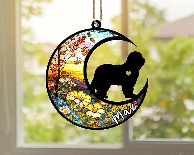 Personalized Dog Memorial, Custom Name Bearded Collie Dog Christmas Ornament with Name, Custom Breeds, Pet Loss Light Catcher, Gifts for Lovers Loss of Pet Sympathy on Mothers Day Christmas