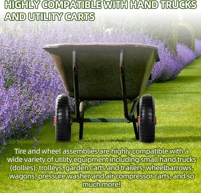 AR-PRO (2-Pack) 2.80/2.50-4" Tire and Wheel Set - 8 Inch Wheelbarrow Tire and Wheel Replacement with 3/4" Bearings and 3" Centered Hub - Extra Adapter kit includes 1/2" Bearings