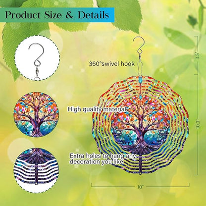 TIANCENTRAL H Tree of Life Wind Spinner,Tree of Life Wind Spinners 3D Frosted Hanging for Yard, Unique Gift Wind Spinner,3D Hanging Wind Sculptures for Garden Outdoor