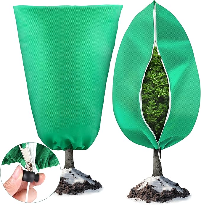 Plant Covers Freeze Protection, 2 Pack 47''×71'' Green Frost Cloths Blankets with Zipper Drawstring Shrub Tree Covers for Winter Outdoor Plants Freeze Protection