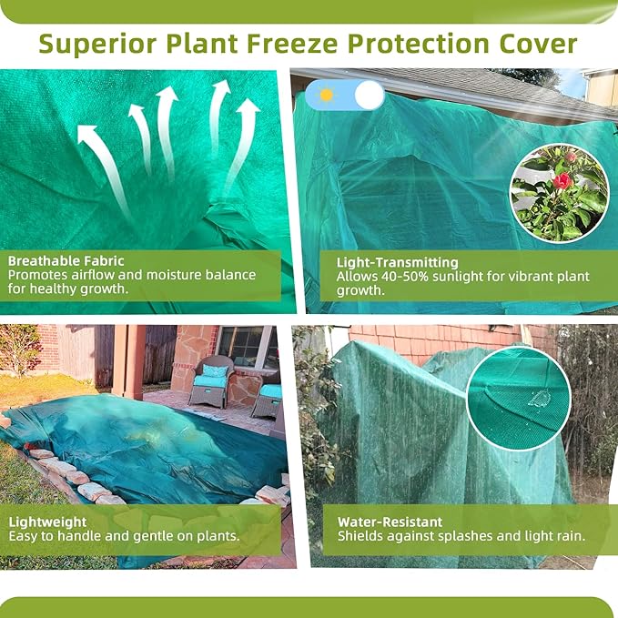 Plant Covers Freeze Protection, 10ft X 20ft Floating Row Cover 1.47 oz/yd² Fabric, Garden Frost Cloth Frost Blanket Plant Frost Covers for Outdoor Winter Frost/Sun Pest Protection - Green